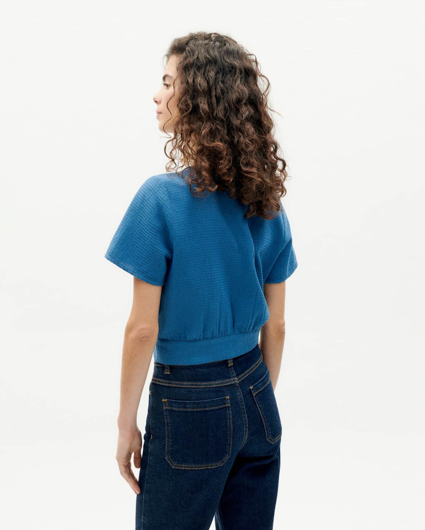 Blouse manches courtes en coton bio | Bleu "dark heritage loop celina blouse"