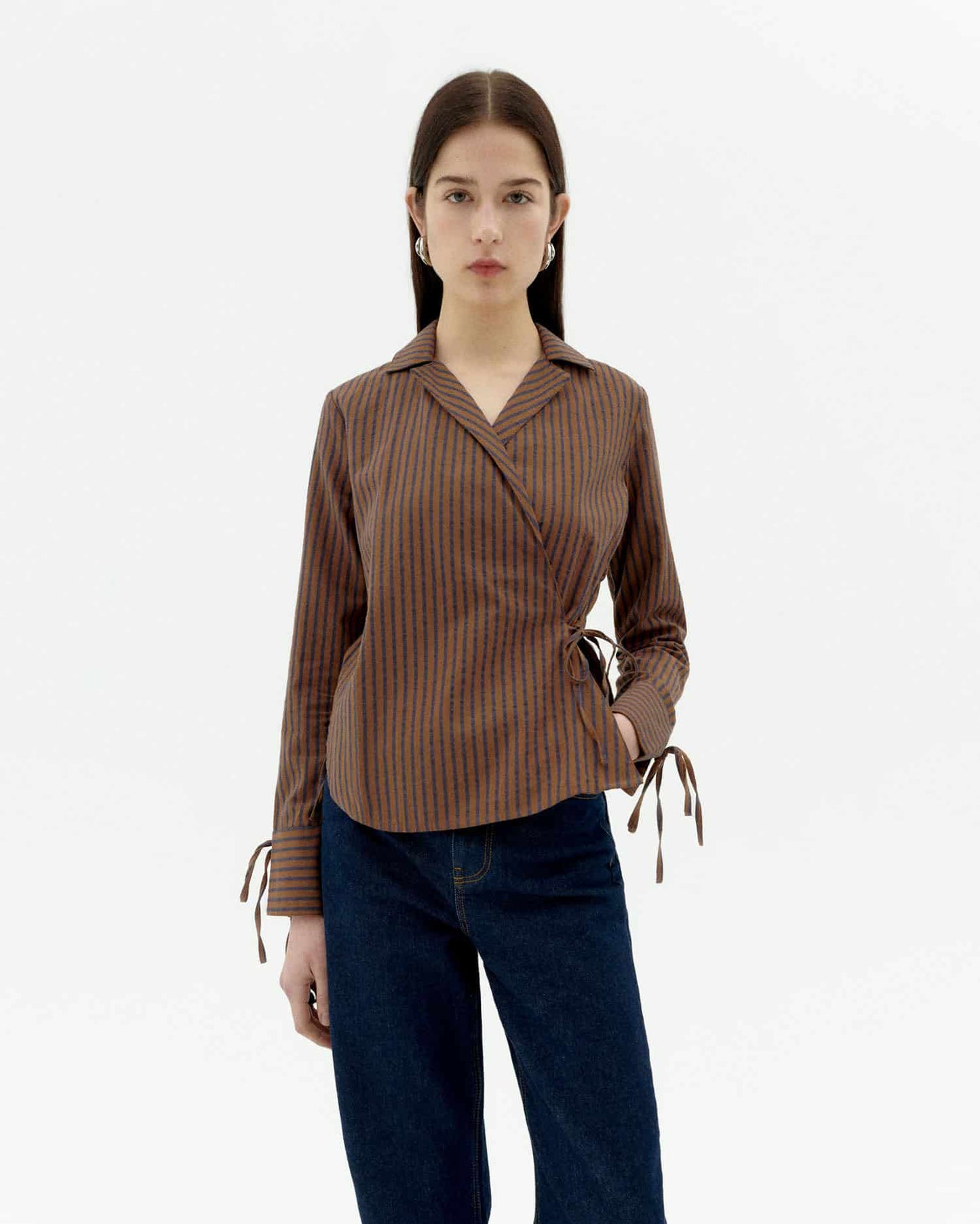 Blouse en coton bio | blanc "brown stripes lenie blouse"