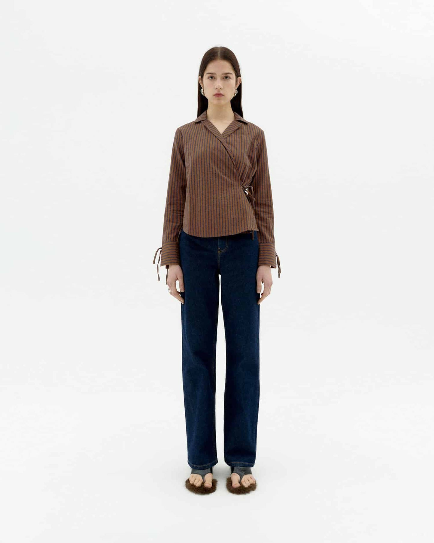 Blouse en coton bio | blanc "brown stripes lenie blouse"