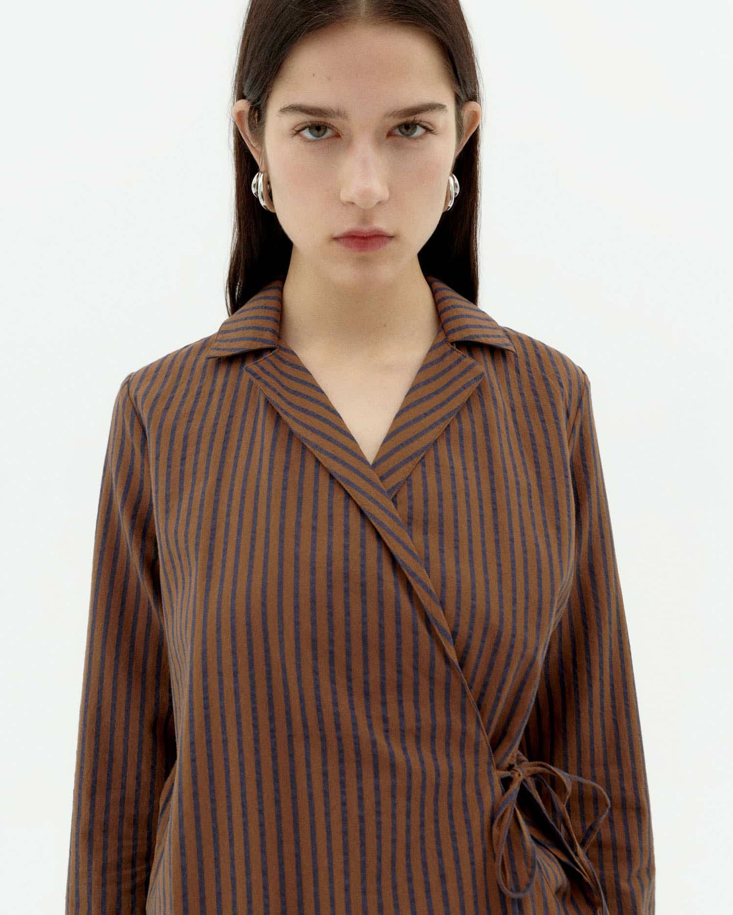 Blouse en coton bio | blanc "brown stripes lenie blouse"