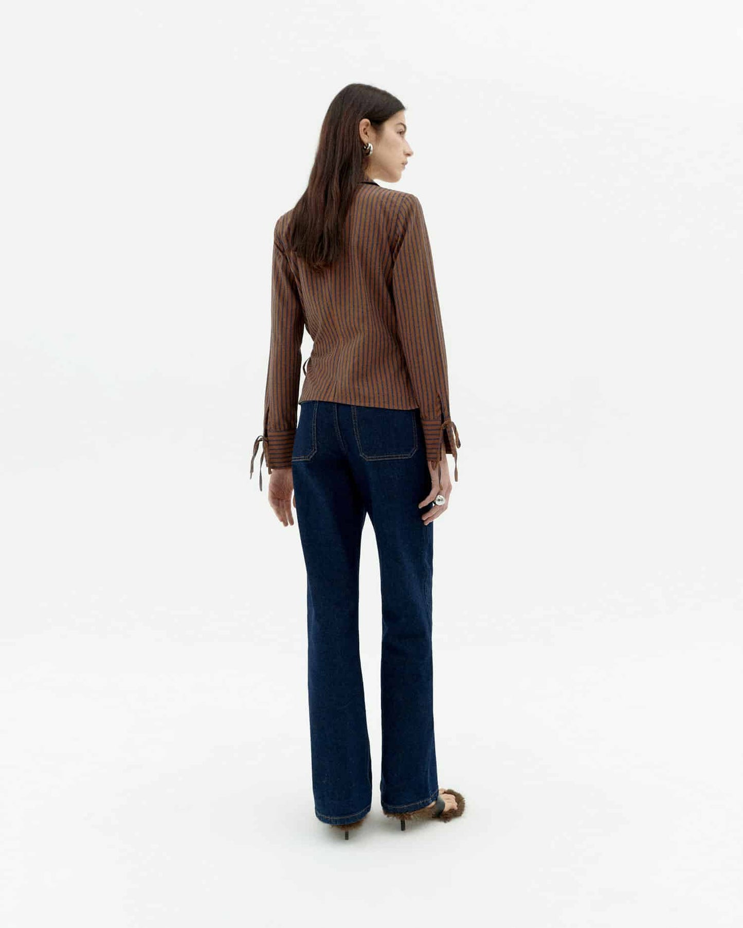 Blouse en coton bio | blanc "brown stripes lenie blouse"