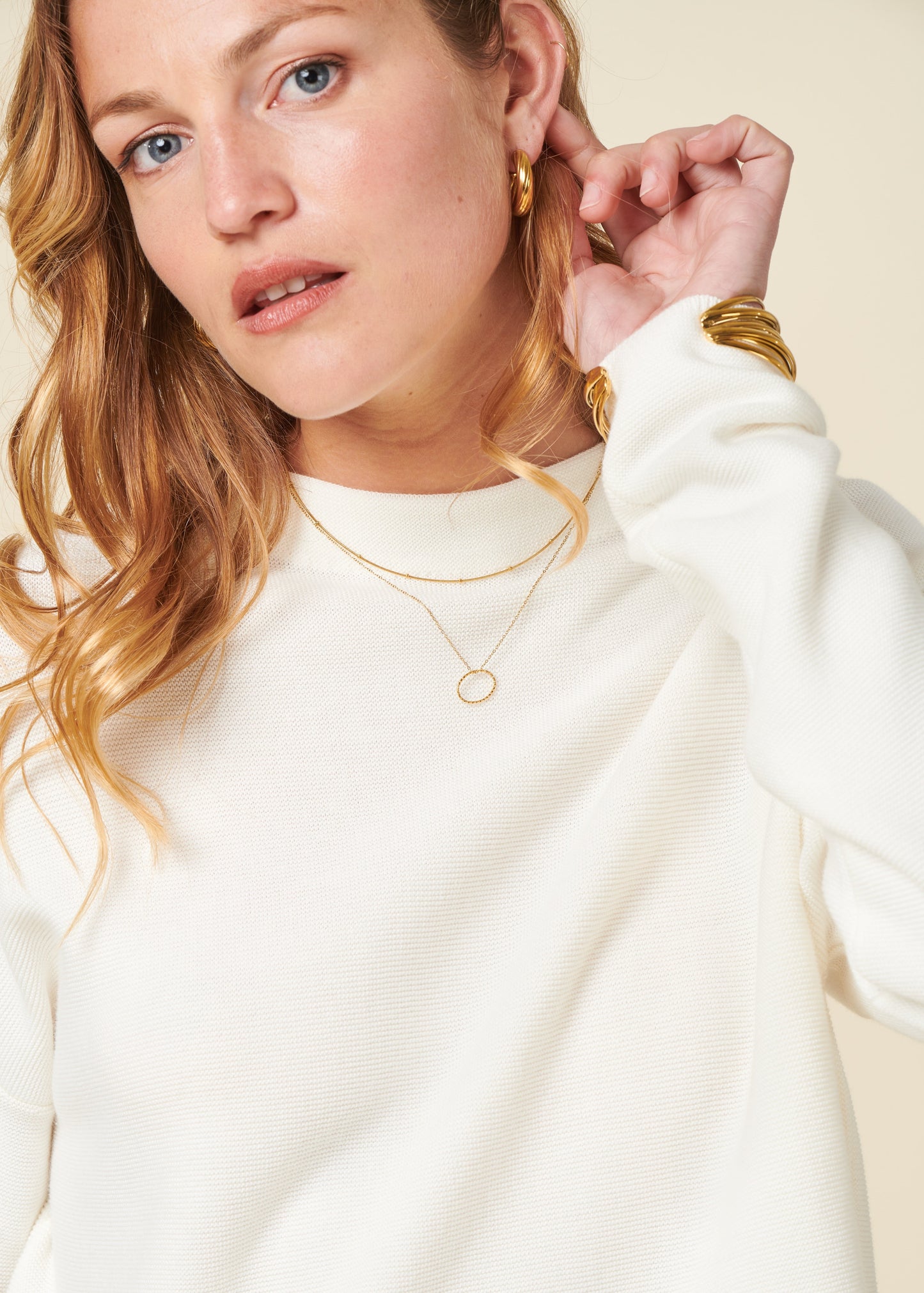 Pull ample en coton biologique | beige "merinaa links links - light oatmilk"