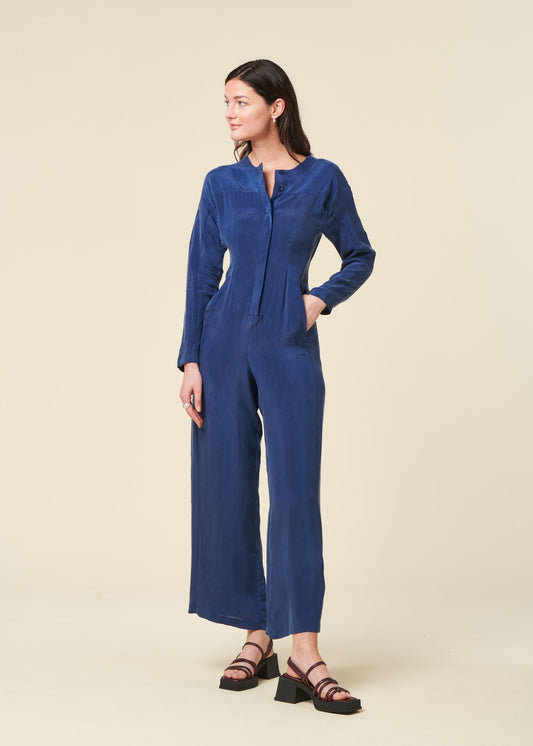 Combinaison en cupro | bleu "Cobalt marcia jumpsuit - blue"