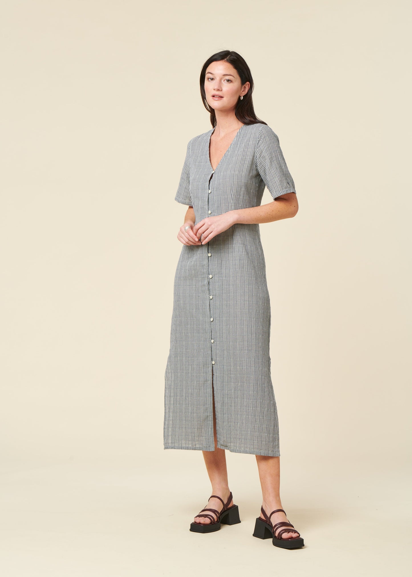 Robe en coton biologique | bleu "Lollo check indigo dress - blue"