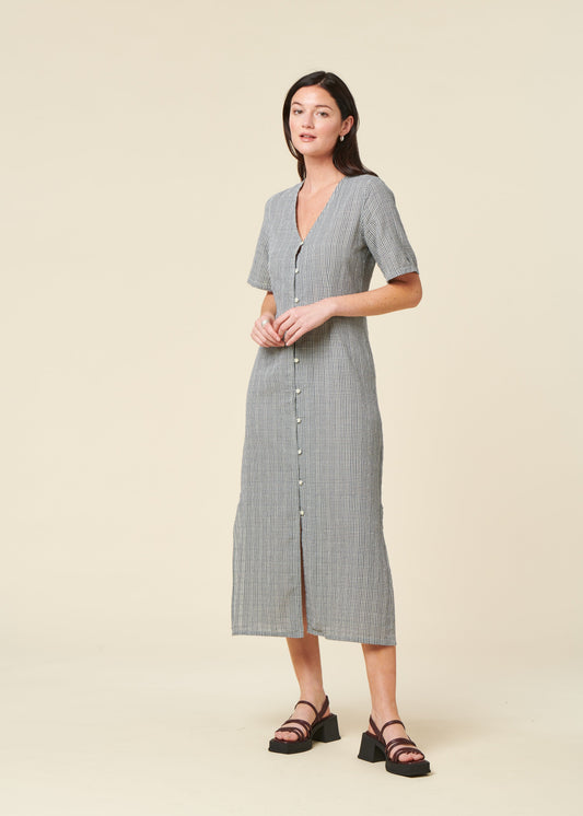 Robe en coton biologique | bleu "Lollo check indigo dress - blue"
