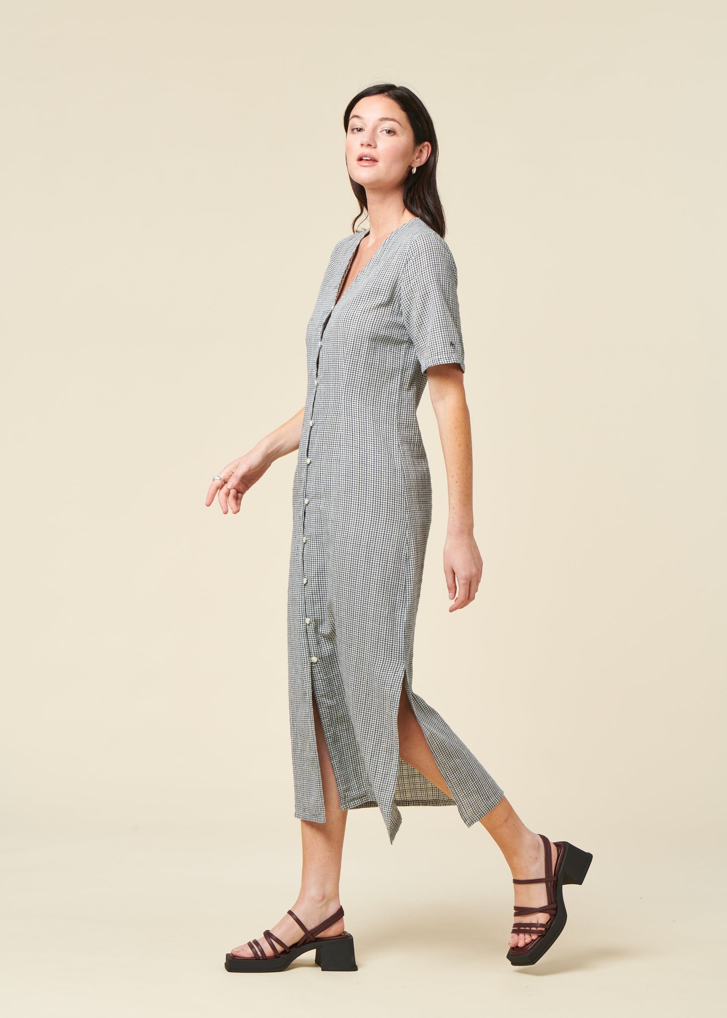 Robe en coton biologique | bleu "Lollo check indigo dress - blue"