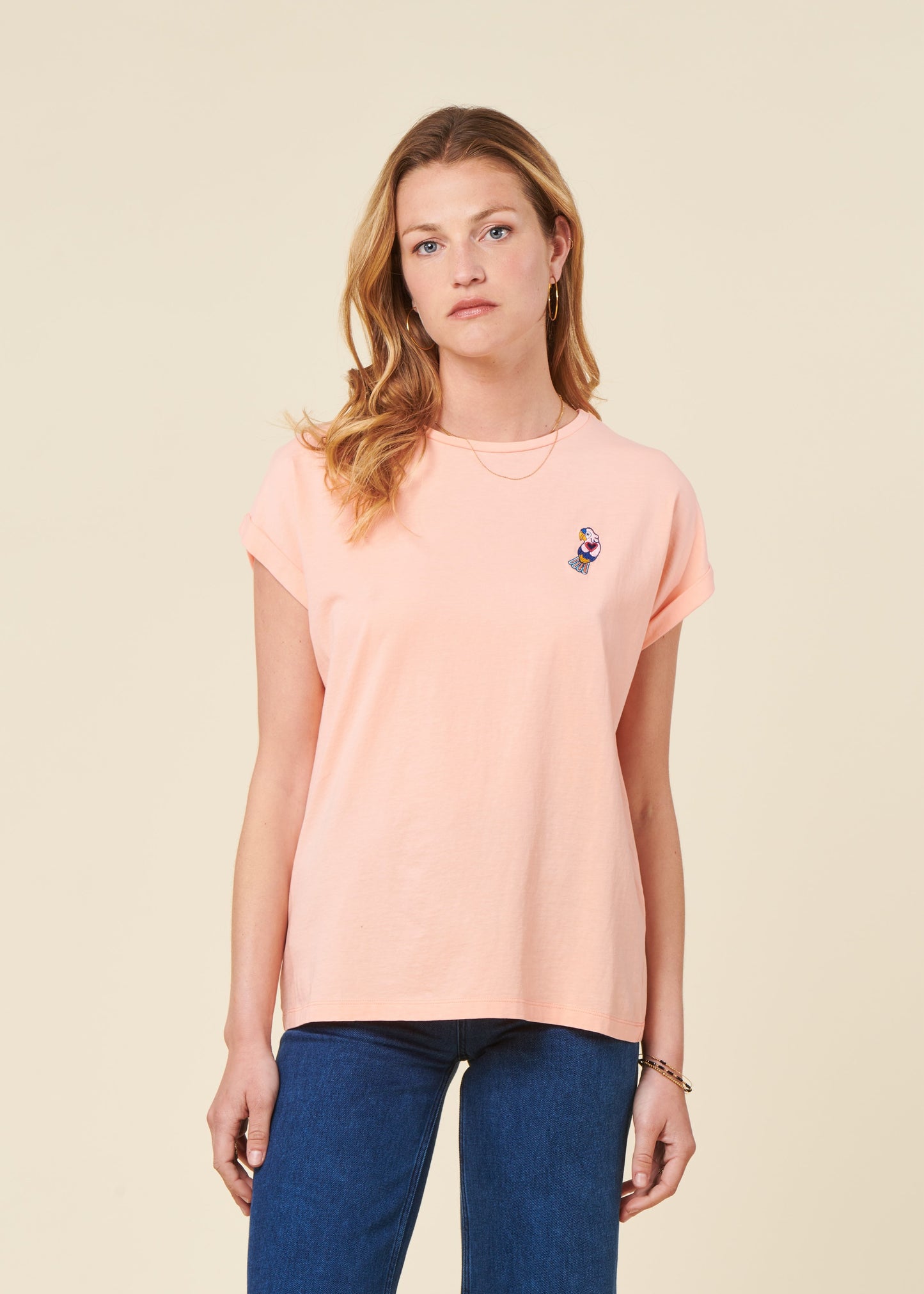 T-shirt en coton biologique | rose "Asis percales parrot scoop tee pink - pink"