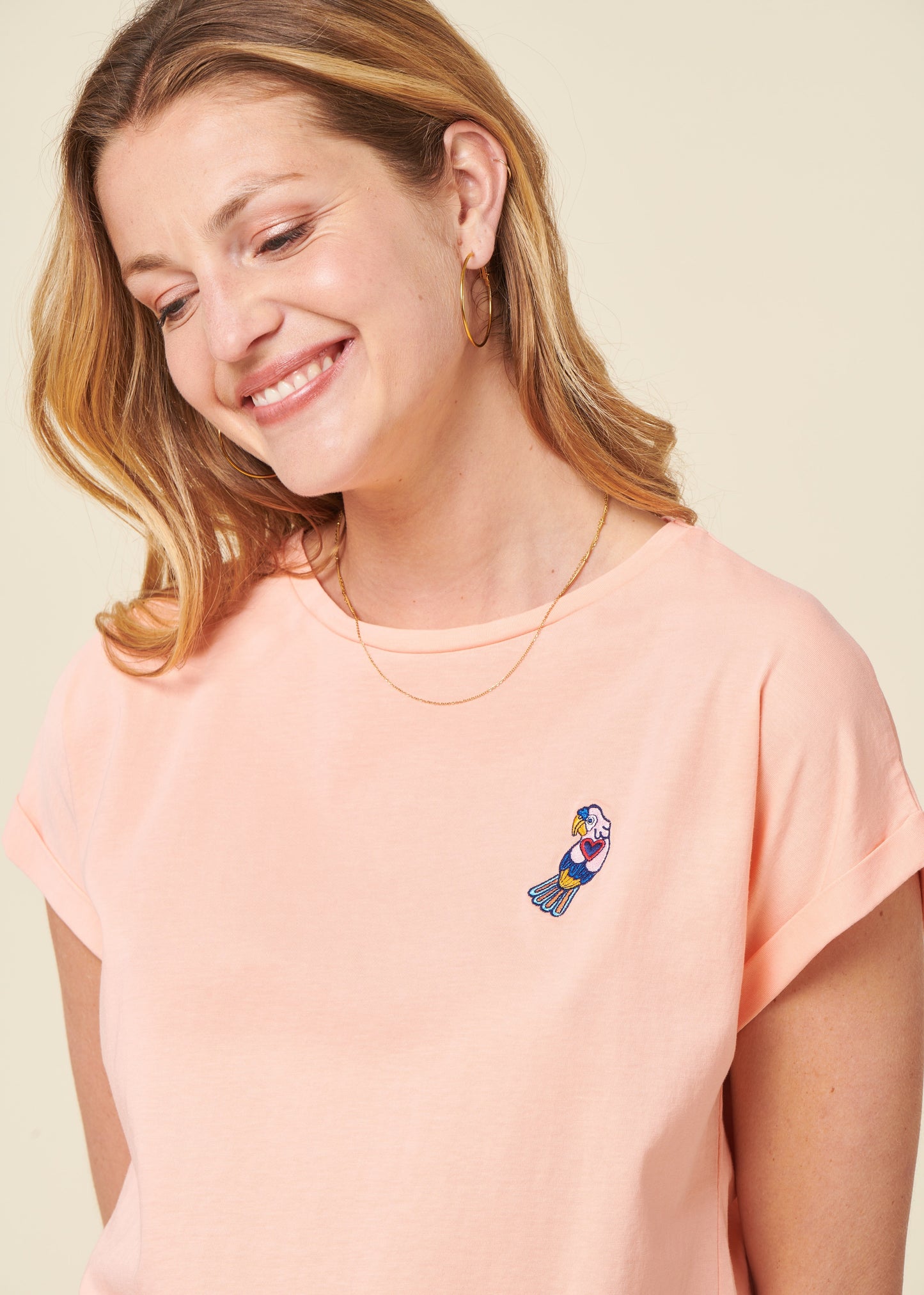 T-shirt en coton biologique | rose "Asis percales parrot scoop tee pink - pink"