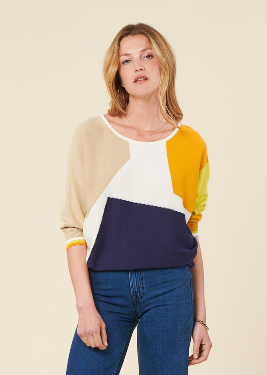 Pull manches 3/4 en coton bio | multicolore "naike sweater"