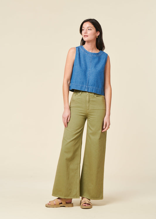 Jean ample fluide en coton bio et tencel | vert "Sara high loose flow - olive"