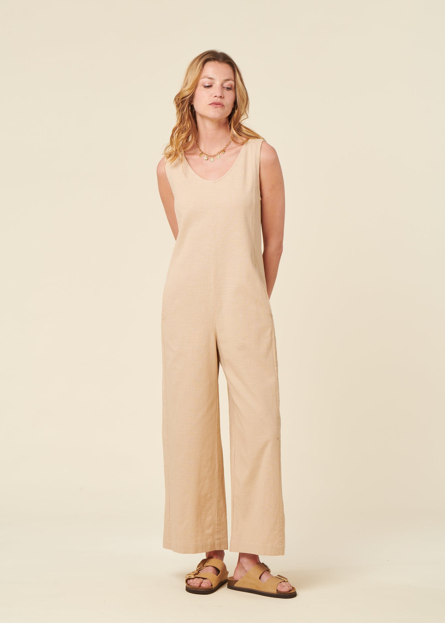 Combinaison en coton bio | beige "Oatmeal janis jumpsuit"