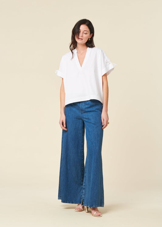 Pantalon ample en coton bio | bleu "kelaani - airflow"