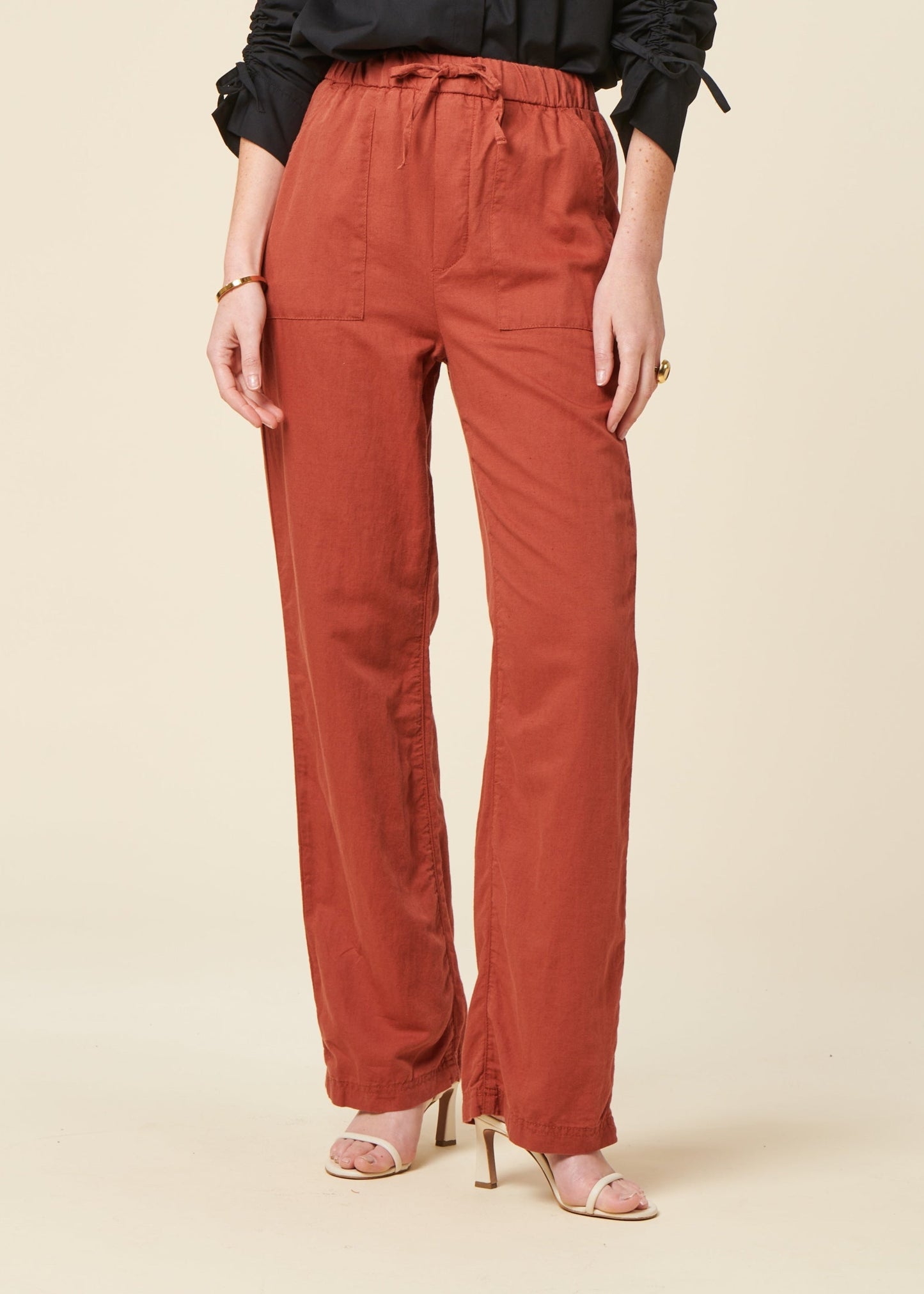 Pantalon fluide en coton bio et lin | terracotta "Elin chino - terra"