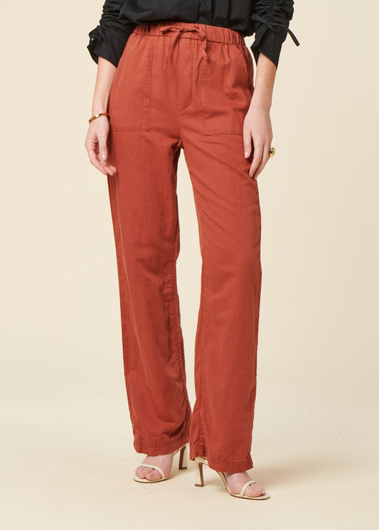 Pantalon fluide en coton bio et lin | terracotta "Elin chino - terra"