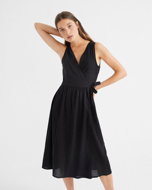 Robe portefeuille noire en coton bio - Amapola