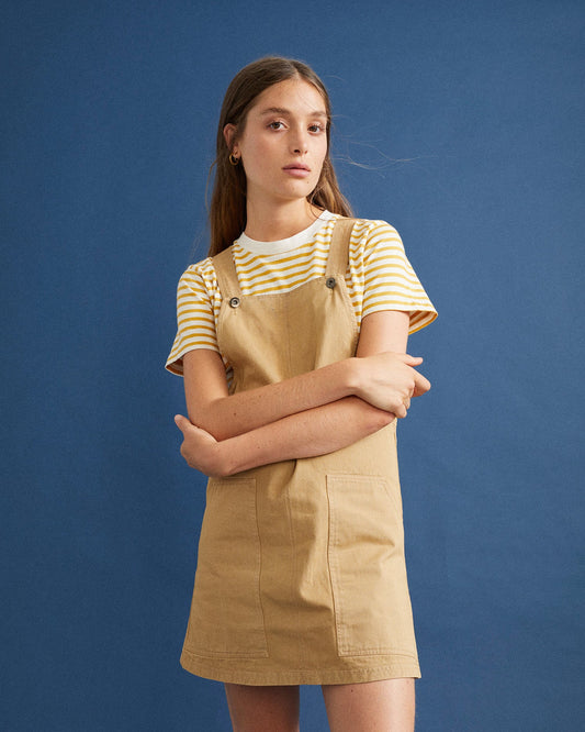 Robe salopette camel en coton bio - Campanilla