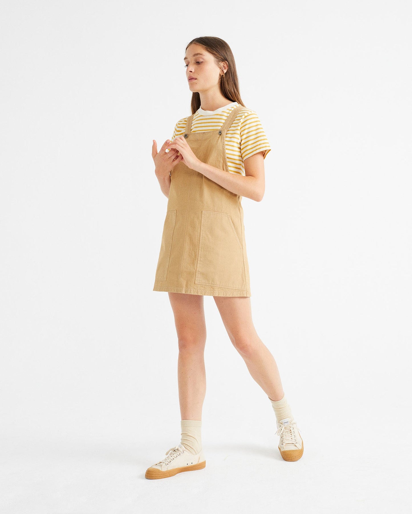 Robe salopette camel en coton bio - Campanilla
