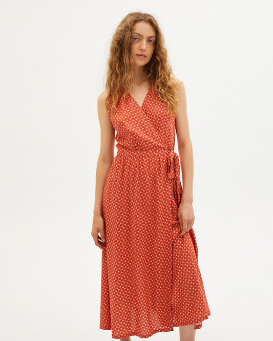 Robe portefeuille orange à motif en ecovero - AMAPOLA DRESS red