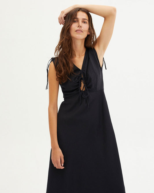 Robe longue noire en coton bio - BLACK LAIA DRESS