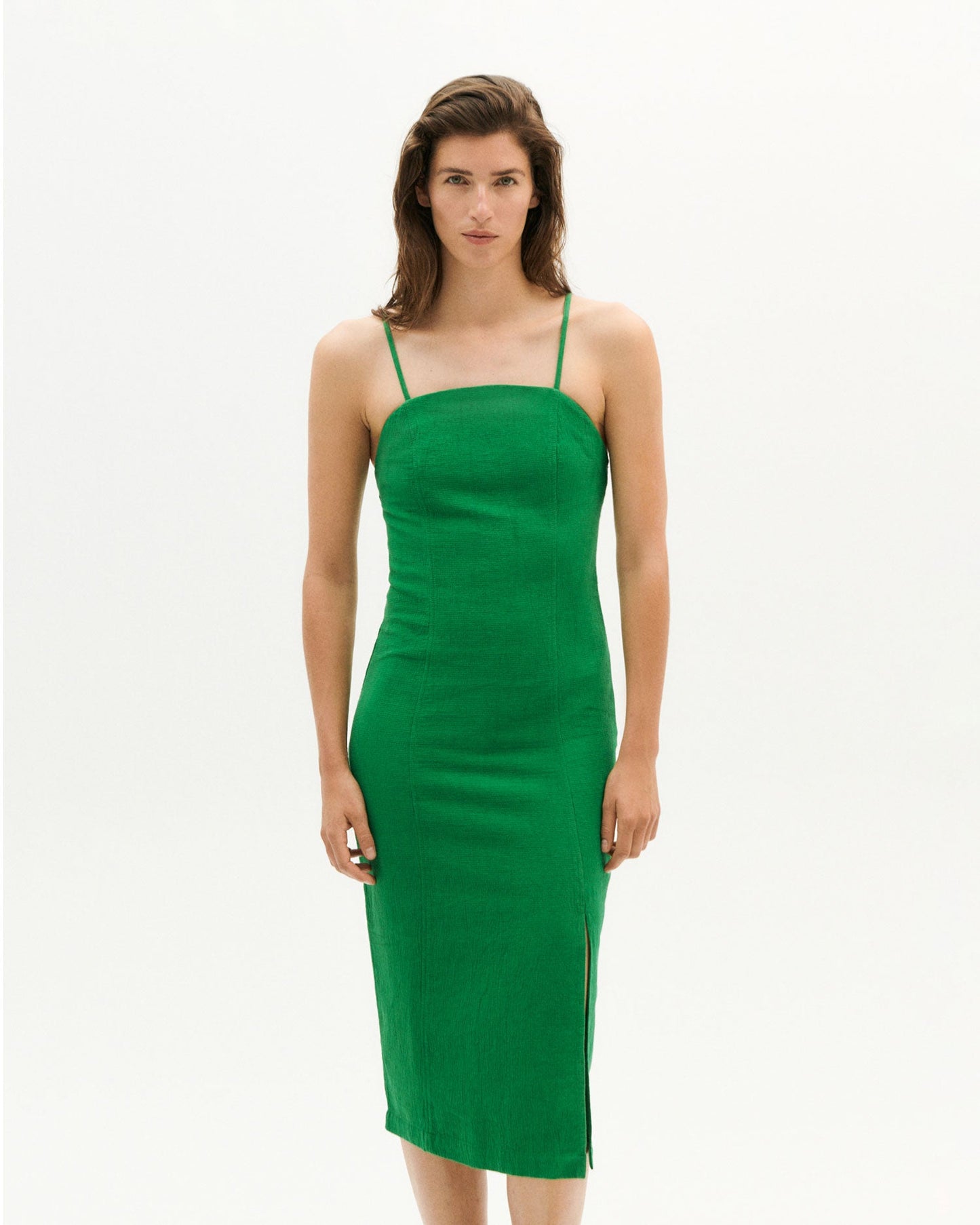 Robe fendue verte en coton bio - clover green mia dress