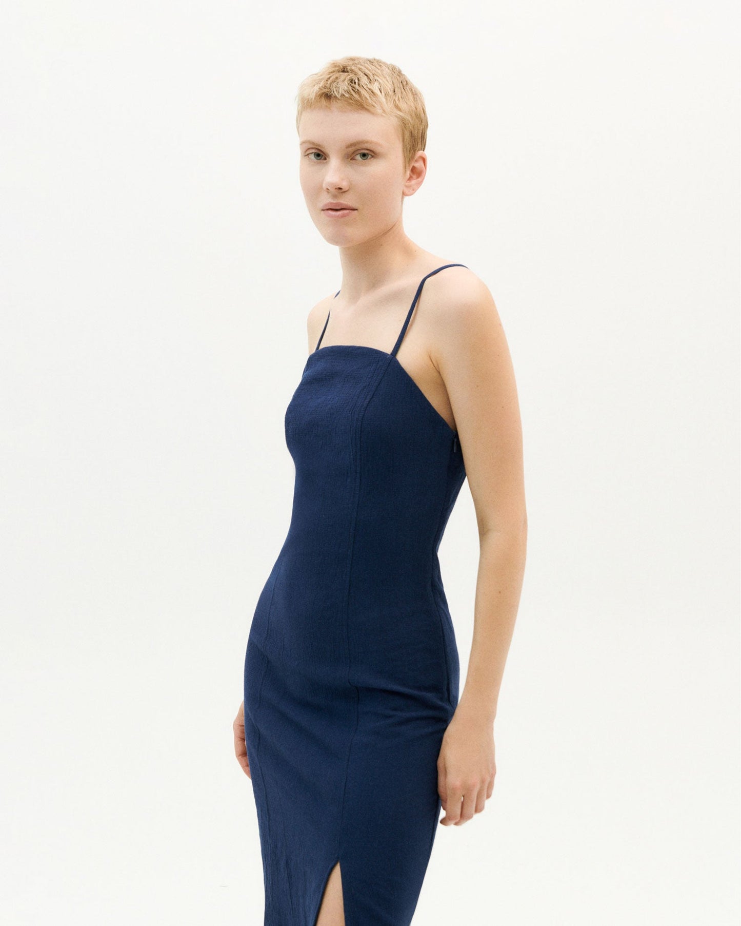 Robe fendue marine en coton bio - navy mia dress
