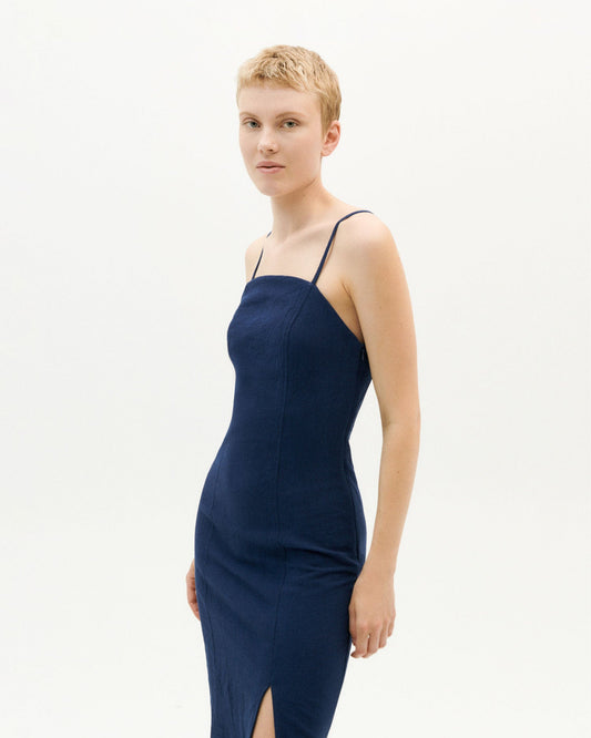 Robe fendue marine en coton bio - navy mia dress