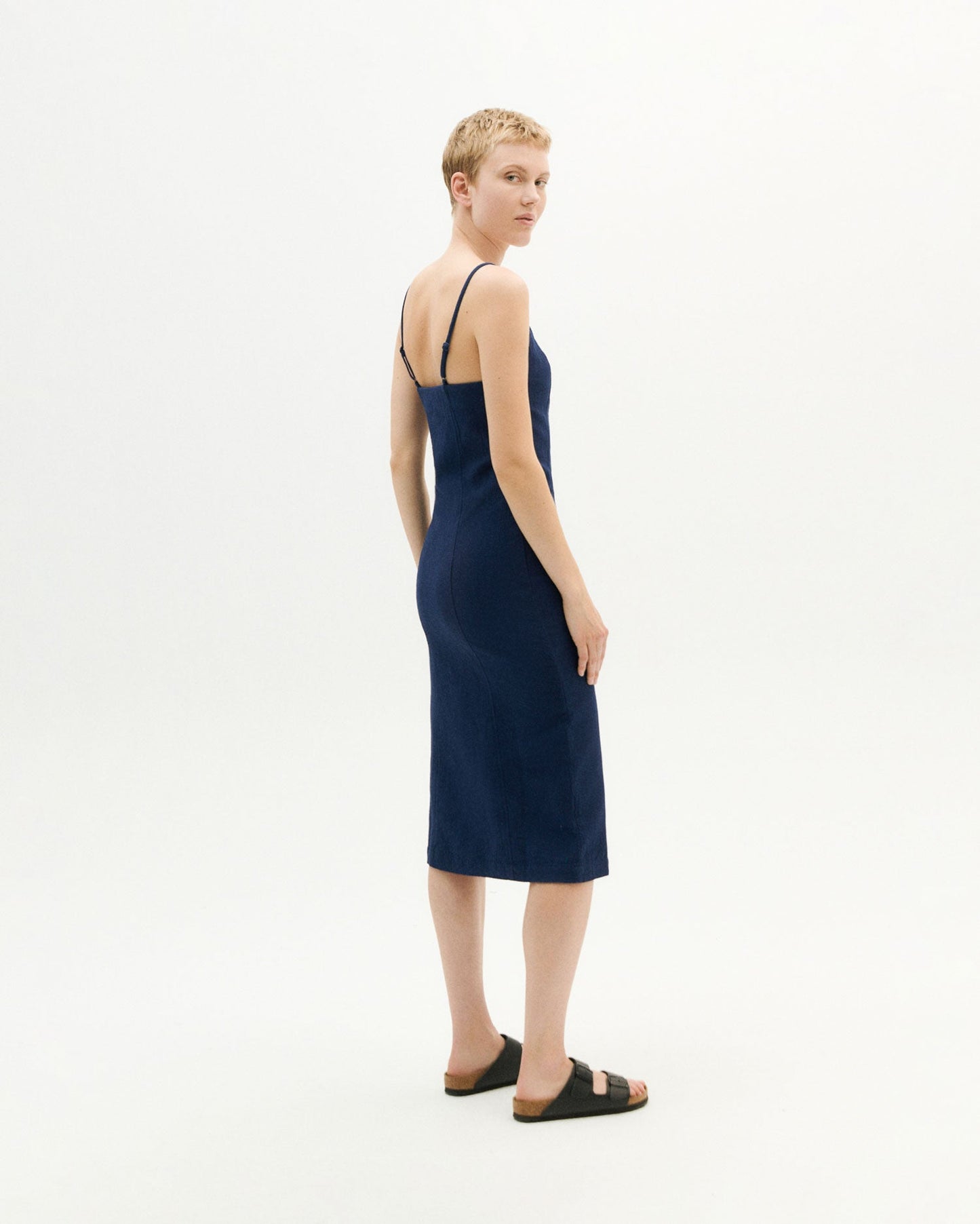 Robe fendue marine en coton bio - navy mia dress