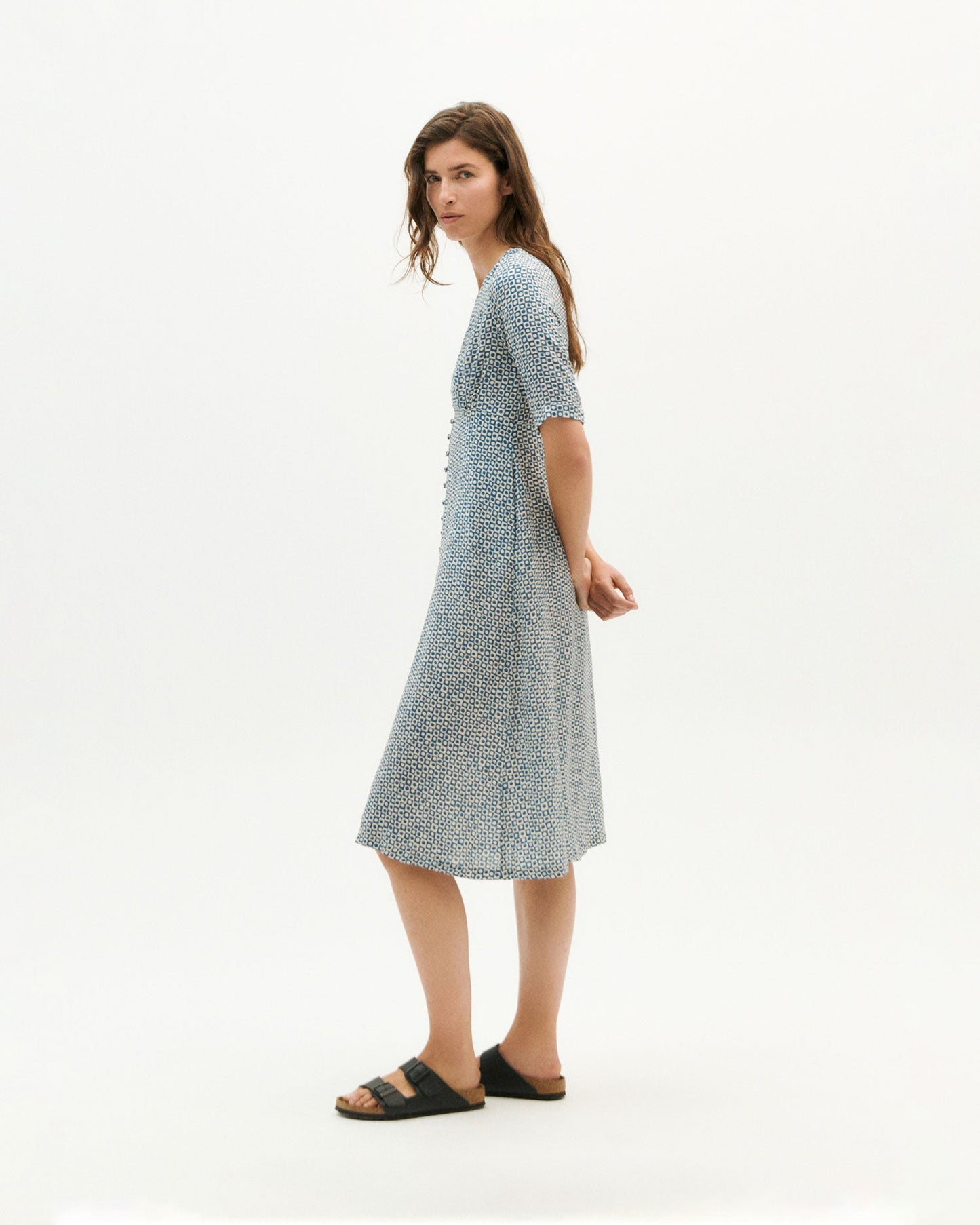 Robe légère bleue à motifs en ecovero - blue small spots camelia dress