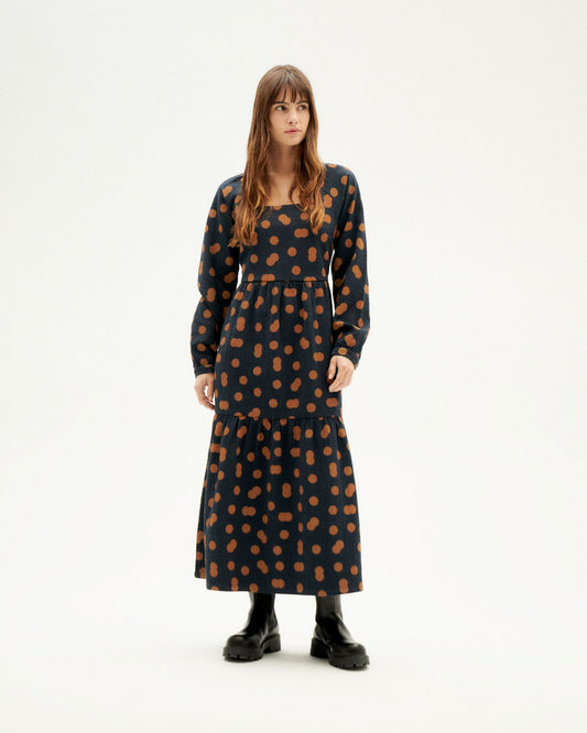 Robe longue ample en coton bio | bicolore "dots crinkled ivette dress"
