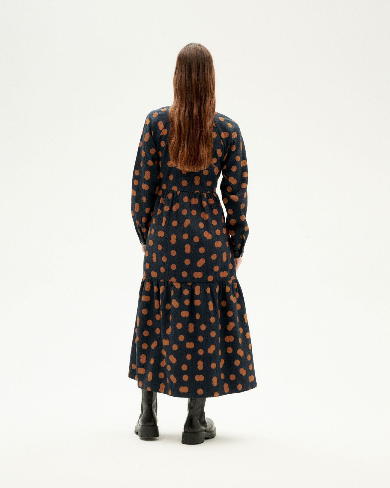 Robe longue ample en coton bio | bicolore "dots crinkled ivette dress"