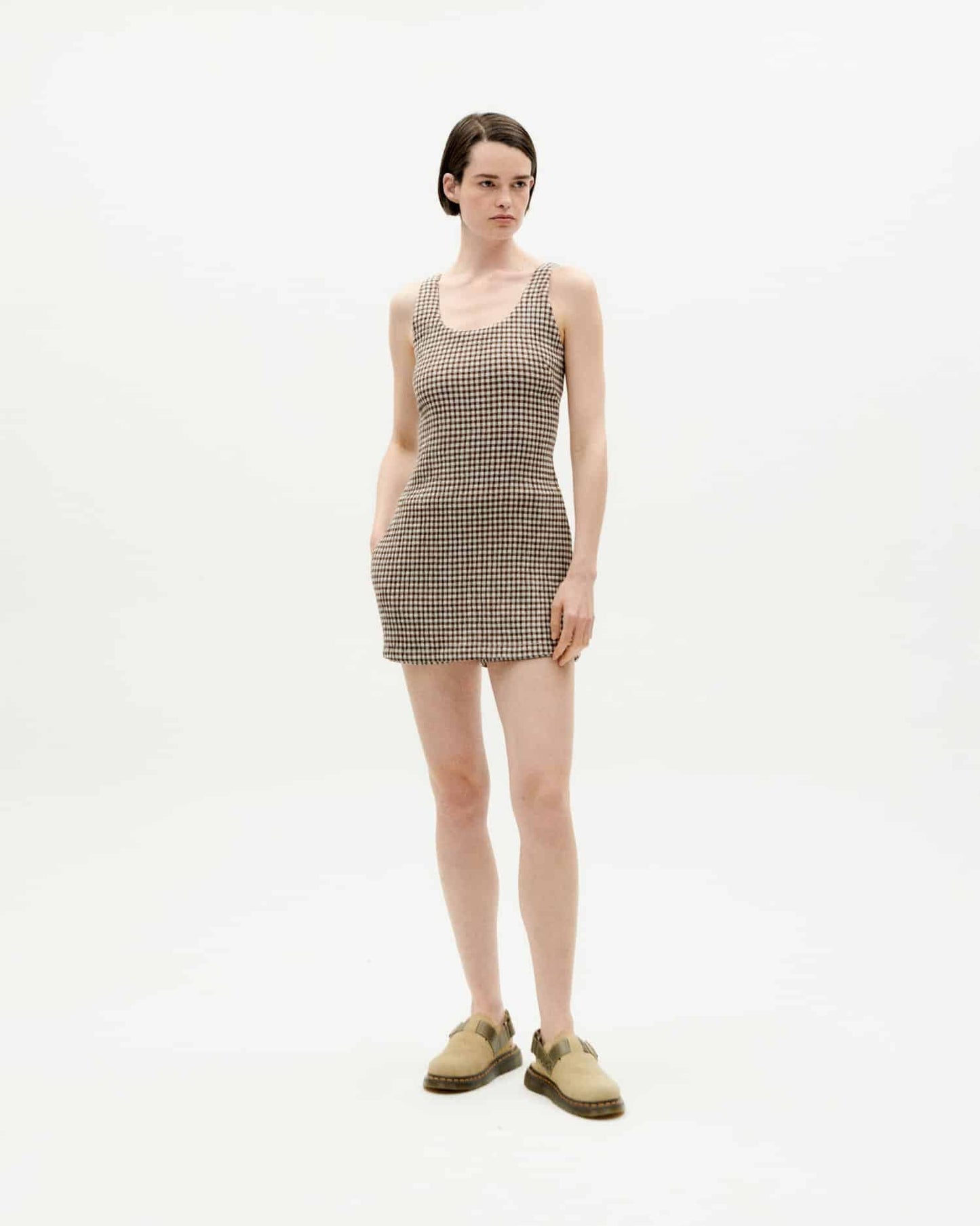 Robe short en coton bio | marron "chocolate seersucker mae dress"