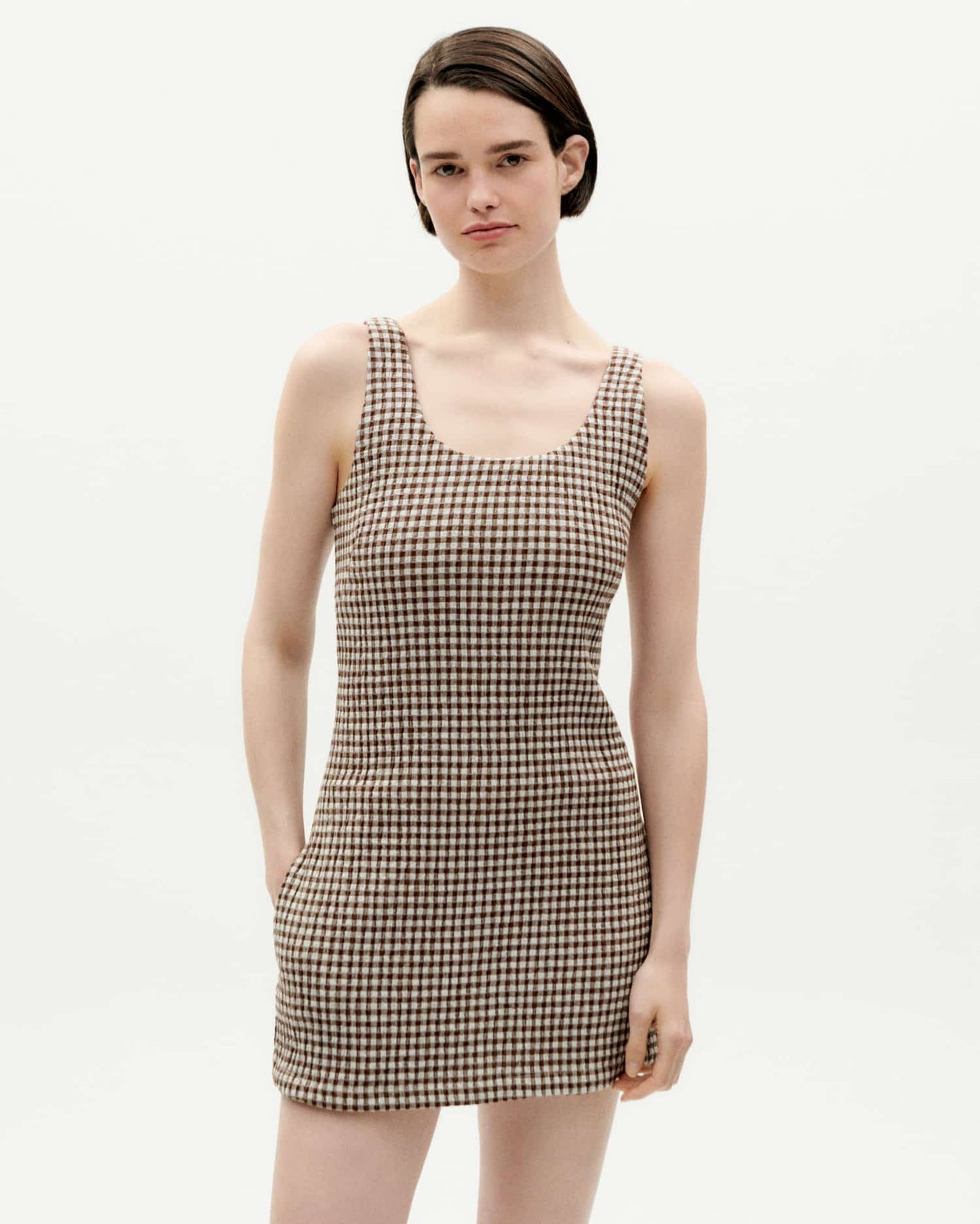 Robe short en coton bio | marron "chocolate seersucker mae dress"