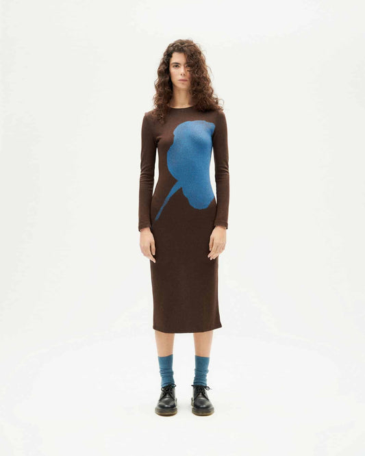 robe longue en tencel | marron "flower helen dress - brown"