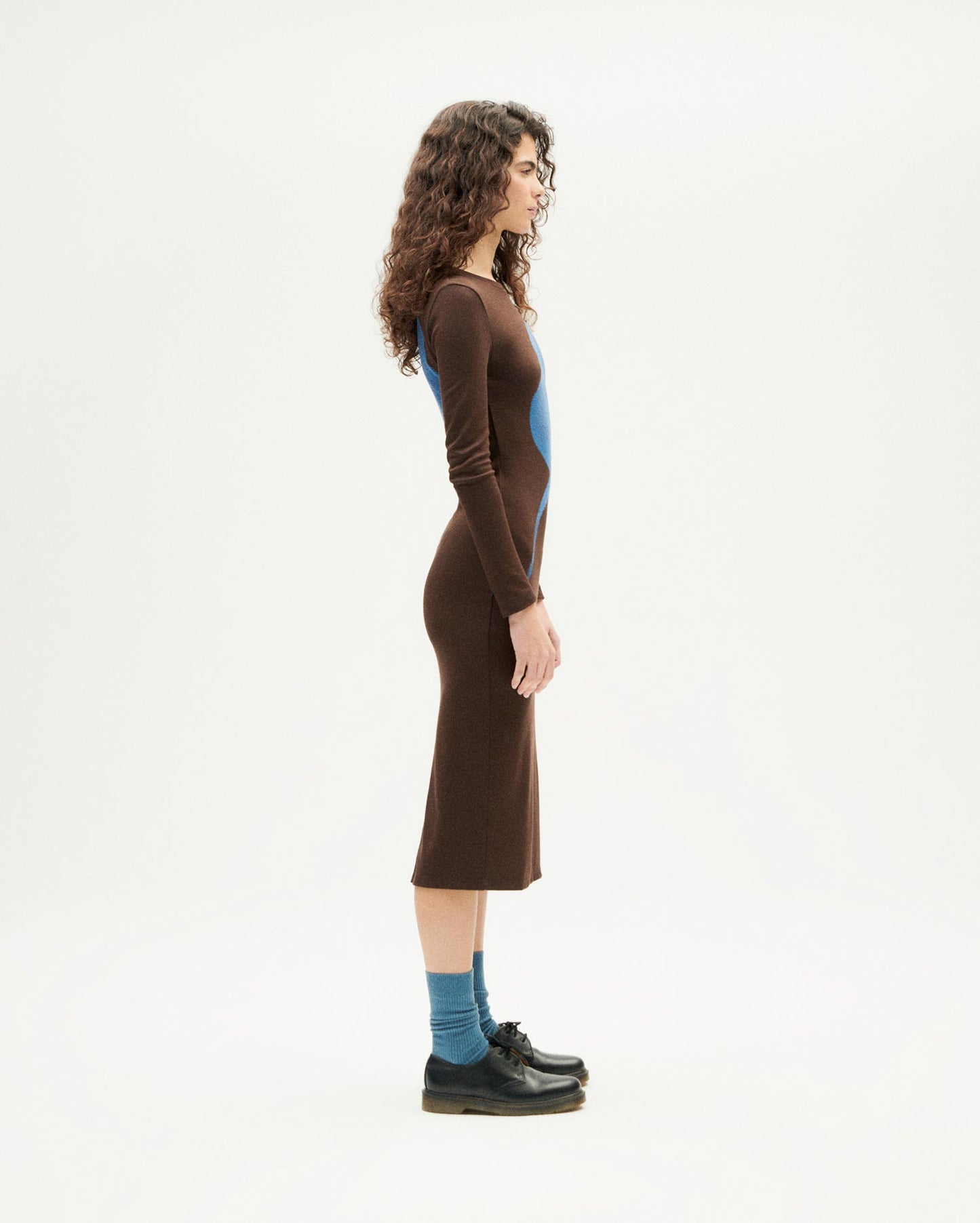 robe longue en tencel | marron "flower helen dress - brown"