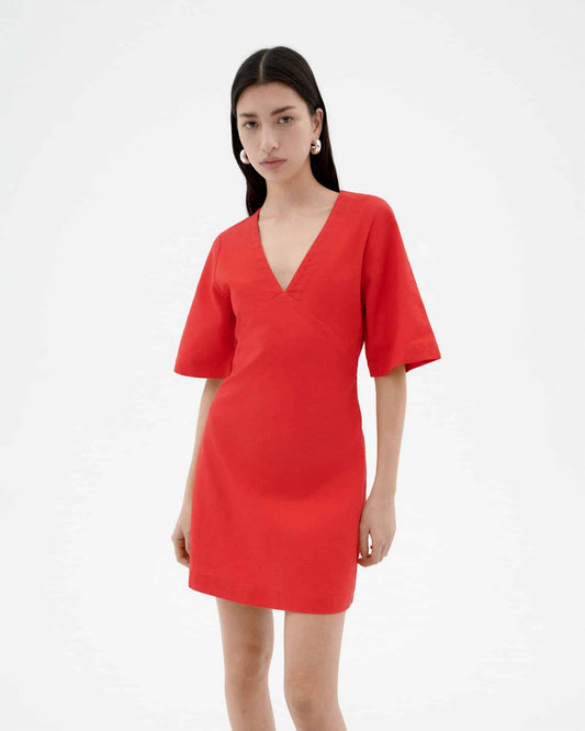 Robe courte en coton bio | rouge "fiery red kim dress - red"
