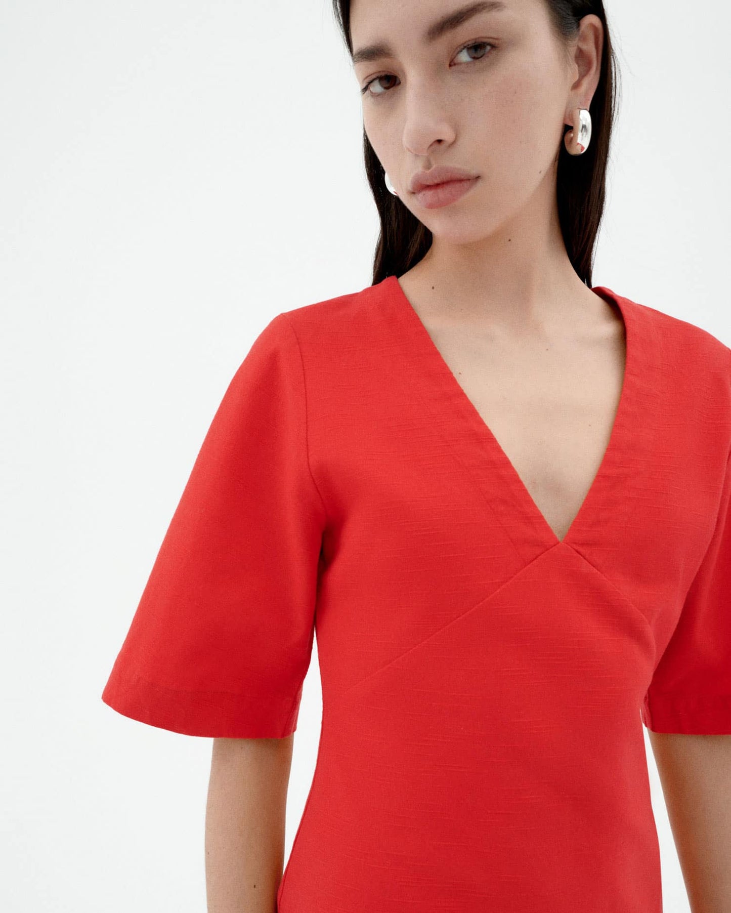 Robe courte en coton bio | rouge "fiery red kim dress - red"