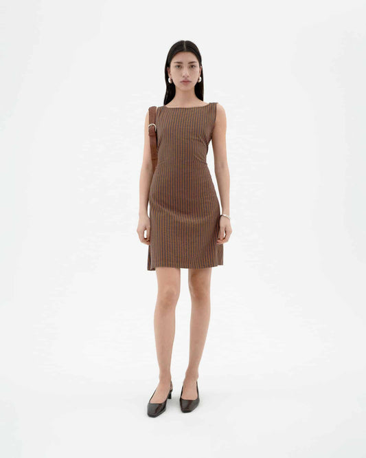 Robe en coton biologique | marron "Brown stripes cecile dress - brown"