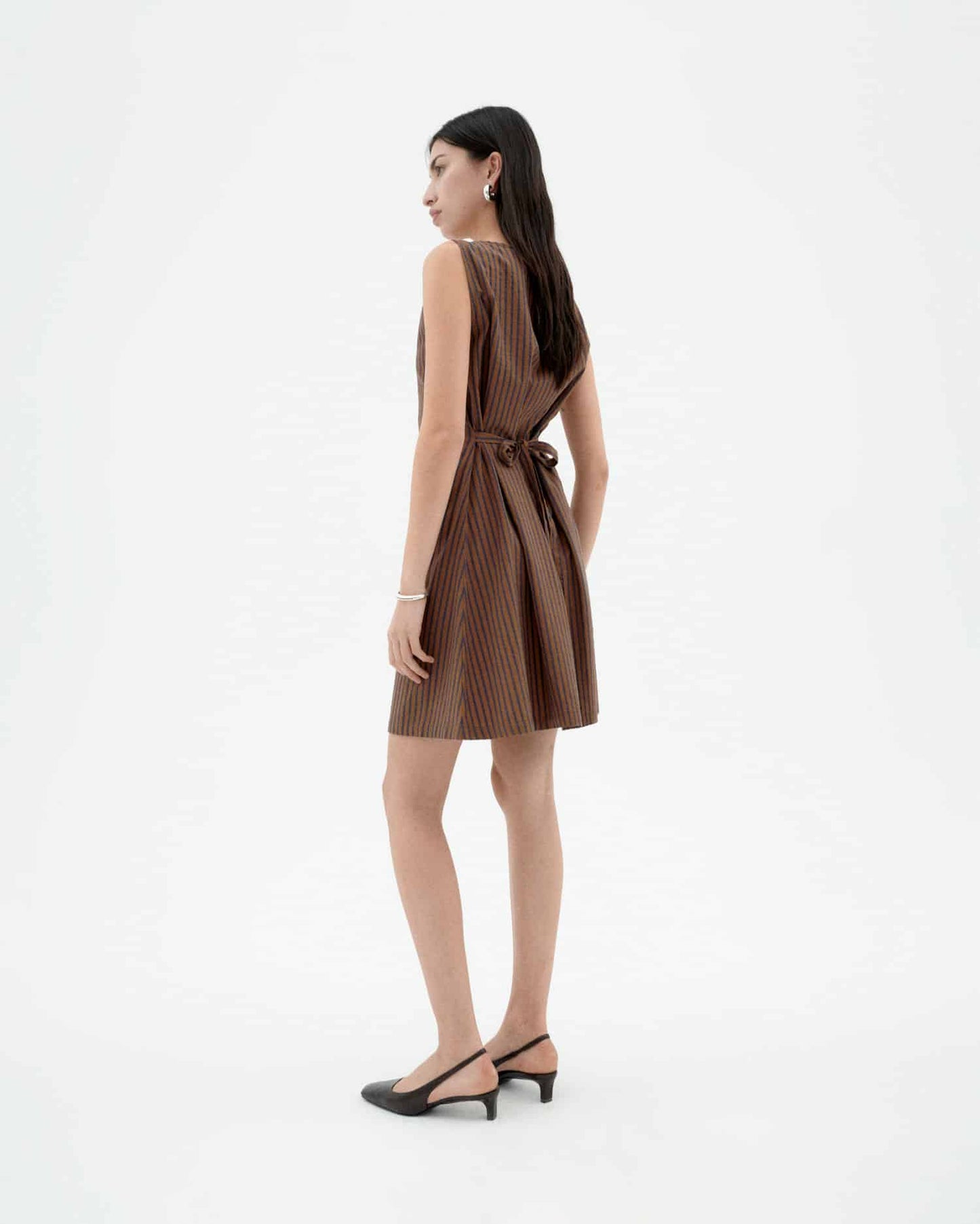Robe en coton biologique | marron "Brown stripes cecile dress - brown"