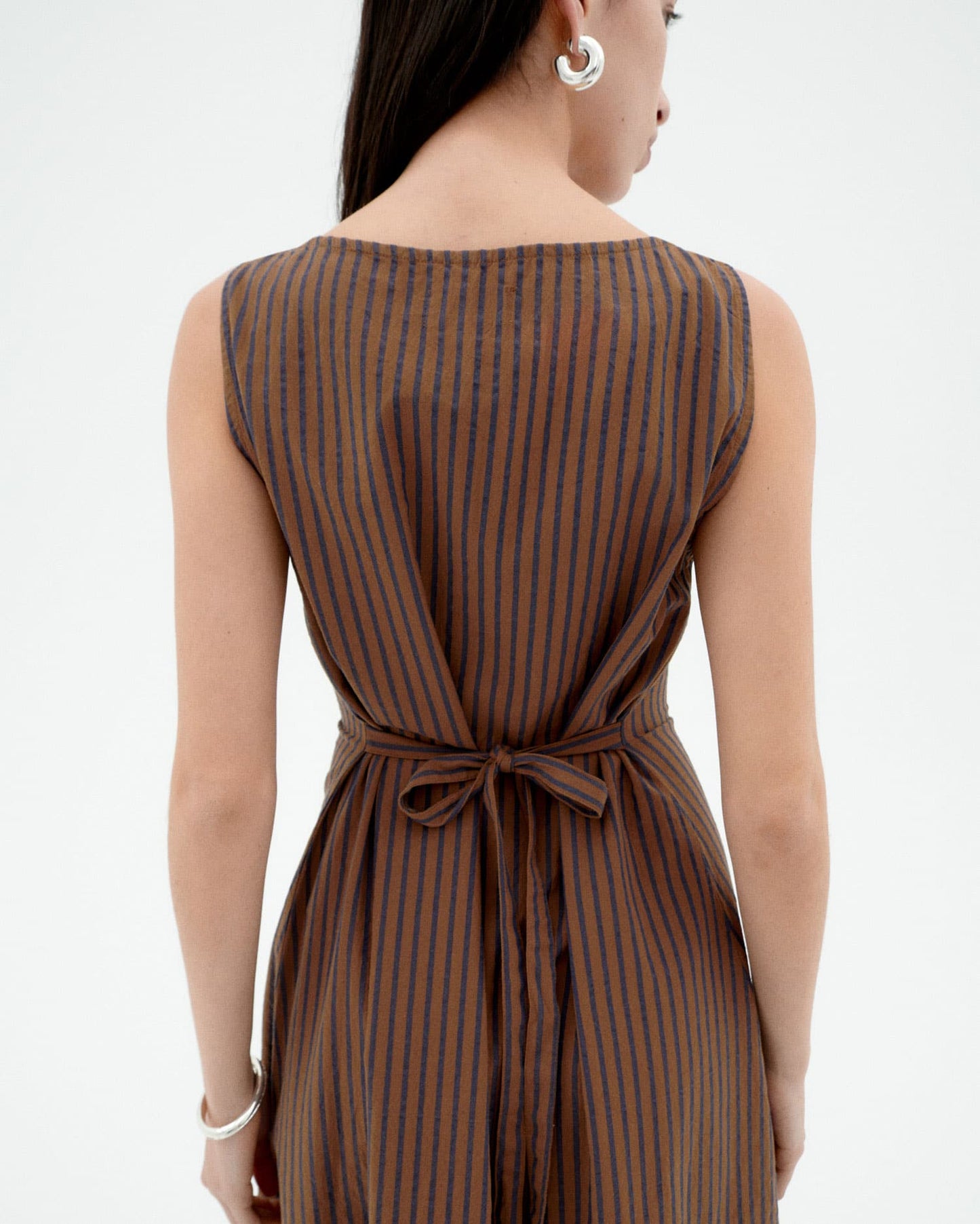 Robe en coton biologique | marron "Brown stripes cecile dress - brown"