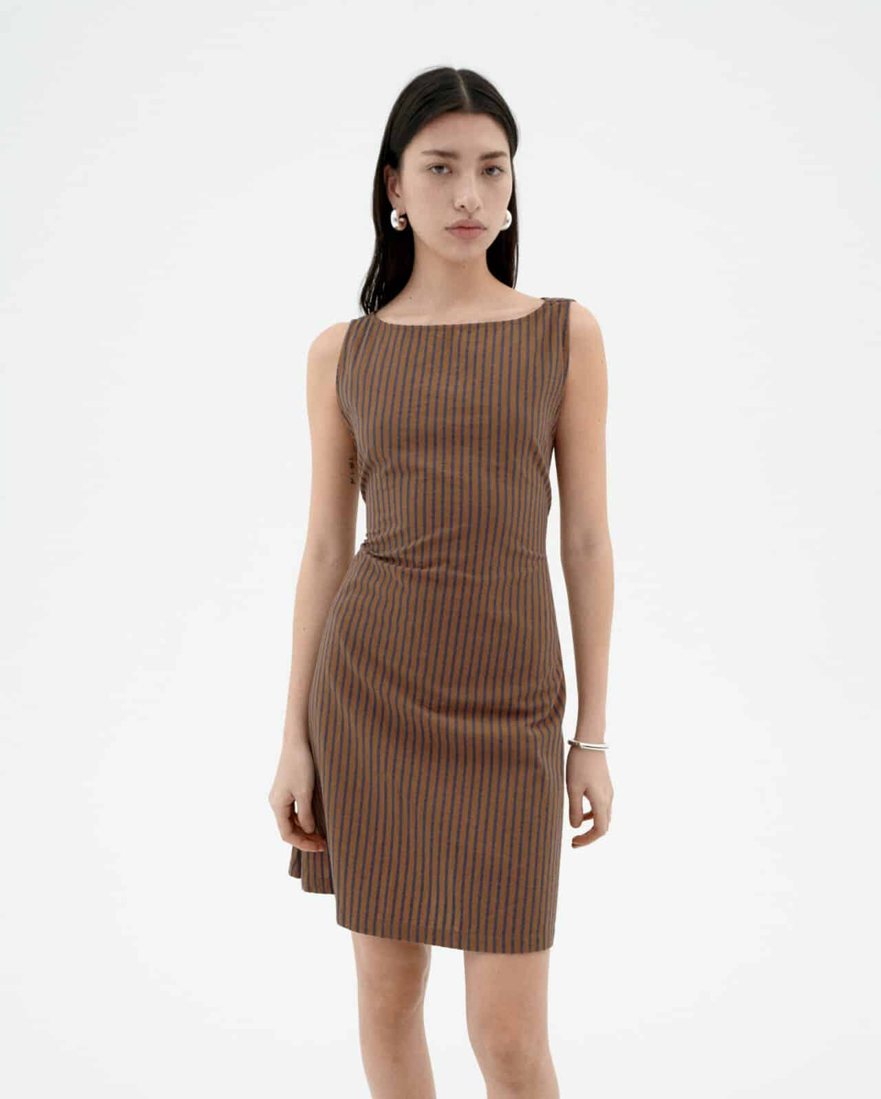 Robe en coton biologique | marron "Brown stripes cecile dress - brown"