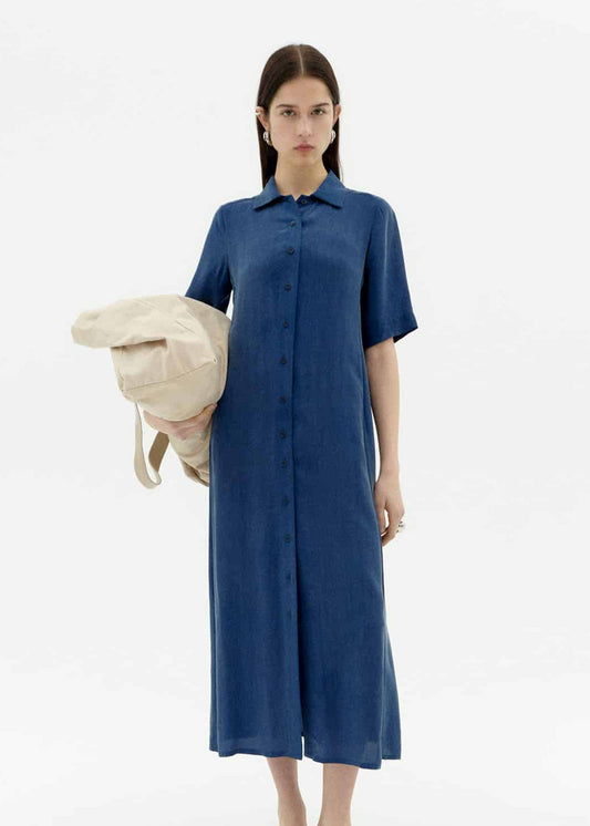 Robe chemise longue en ecovero | bleu "Cobalt gianna dress - blue"