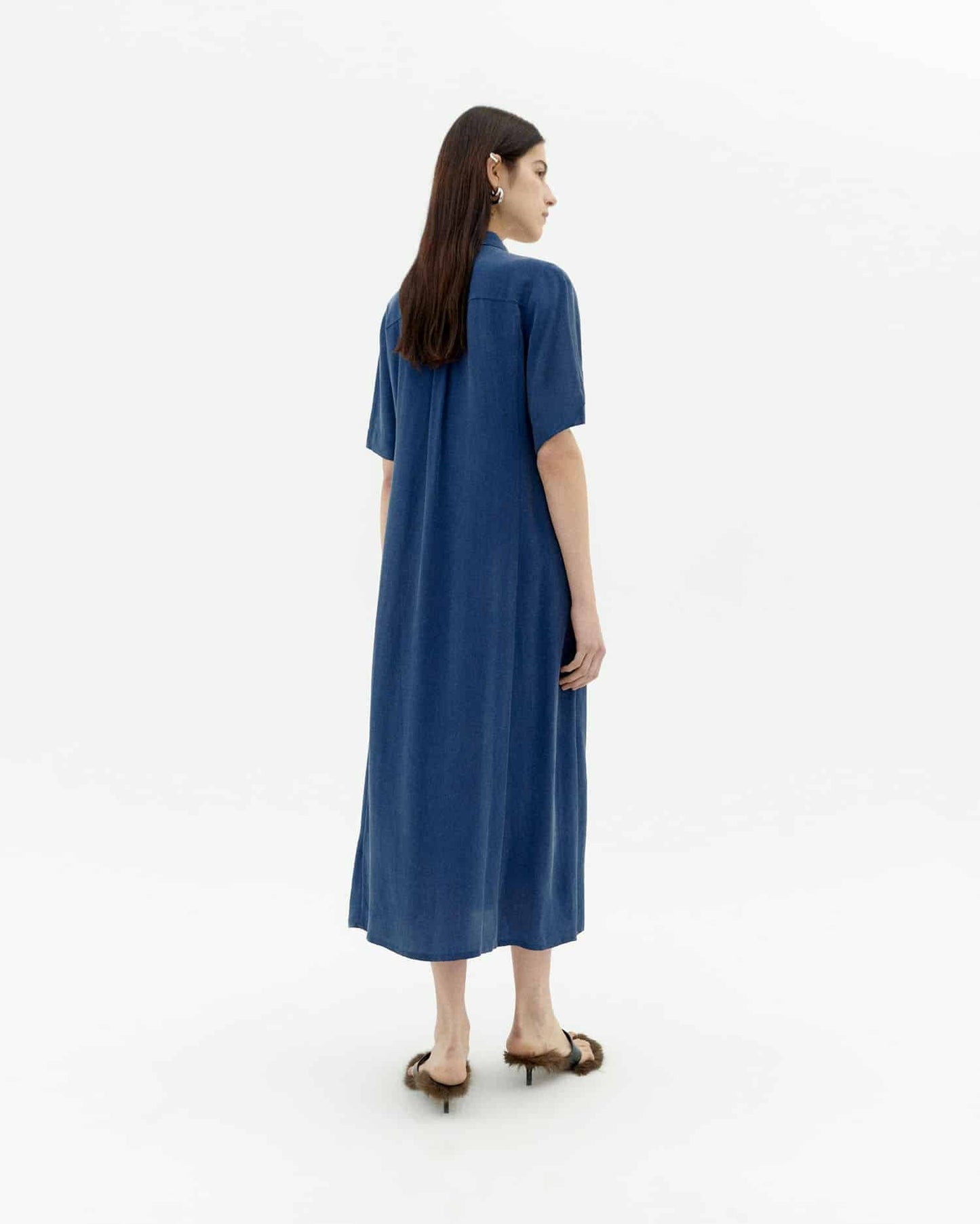Robe chemise longue en ecovero | bleu "Cobalt gianna dress - blue"