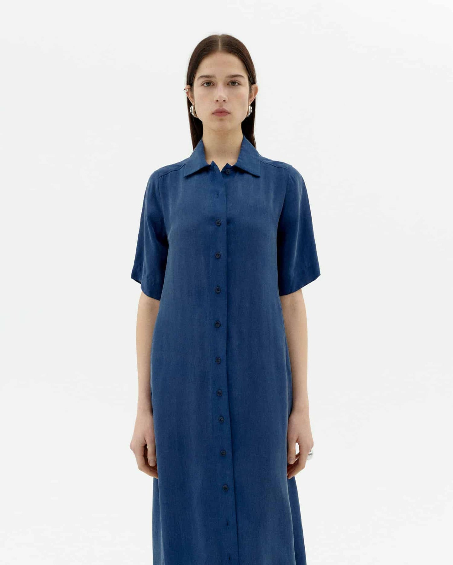 Robe chemise longue en ecovero | bleu "Cobalt gianna dress - blue"