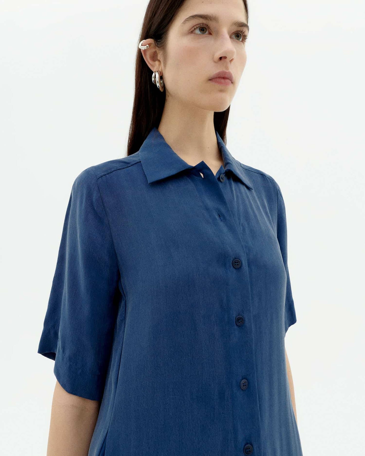 Robe chemise longue en ecovero | bleu "Cobalt gianna dress - blue"