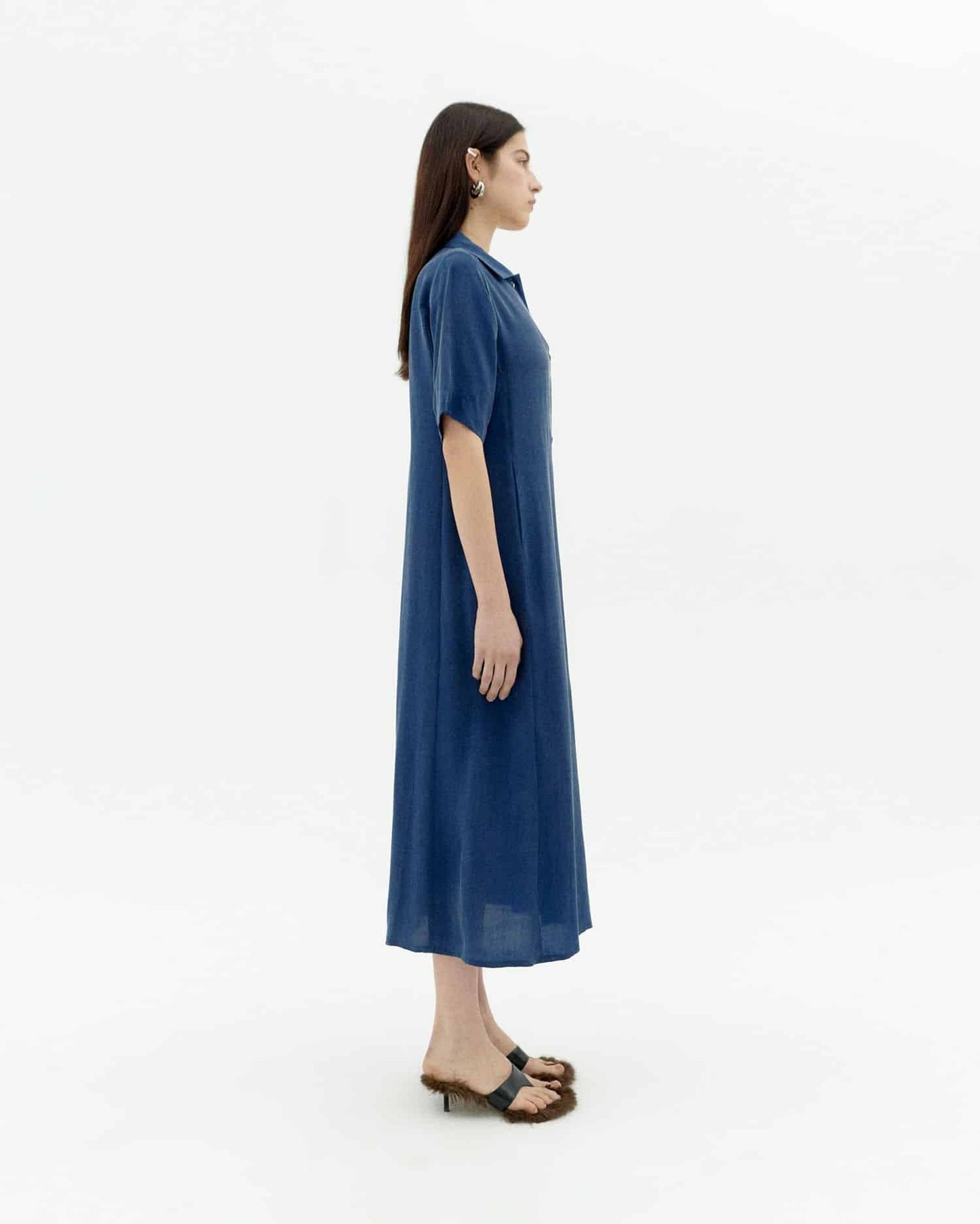 Robe chemise longue en ecovero | bleu "Cobalt gianna dress - blue"