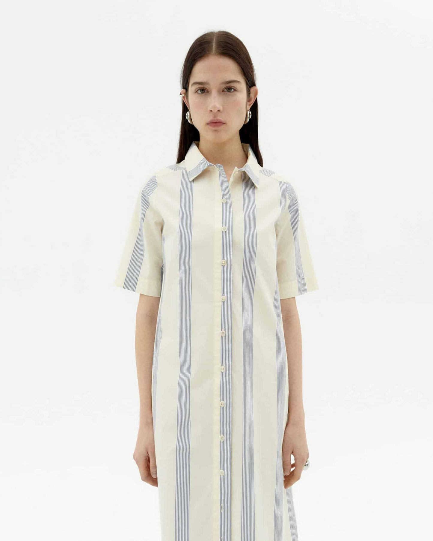 Robe chemise longue en coton biologique | "Persian stripes gianna dress - ecru"