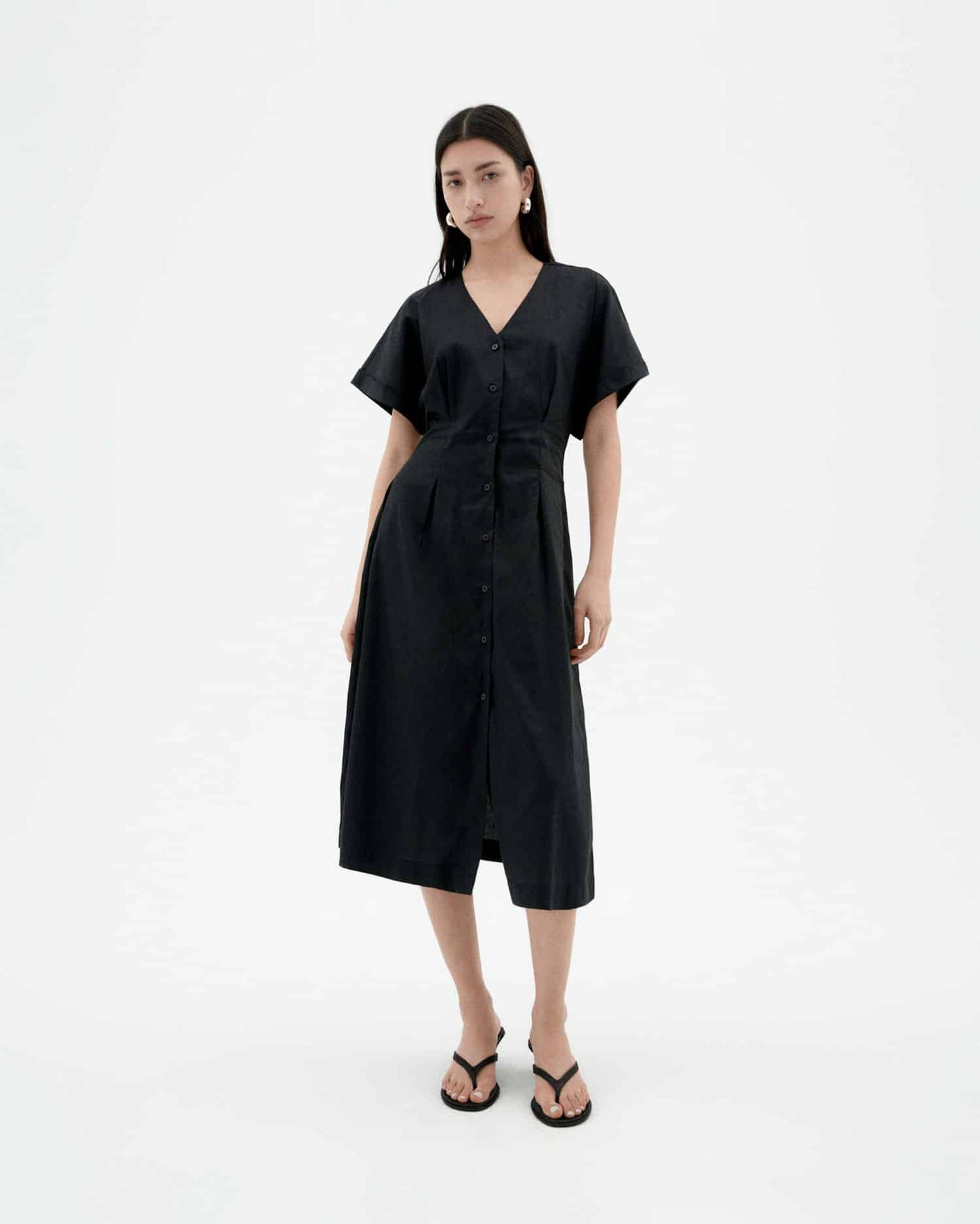 Robe midi en coton bio | noir "Black laura dress"