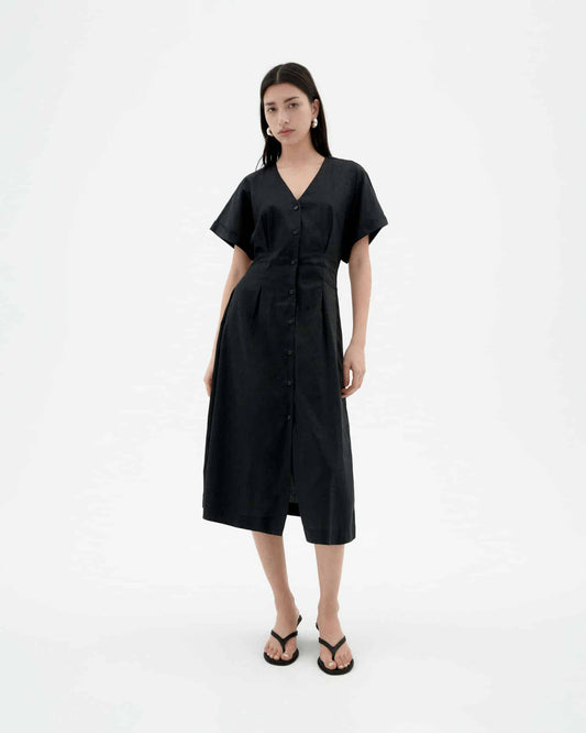 Robe midi en coton bio | noir "Black laura dress"