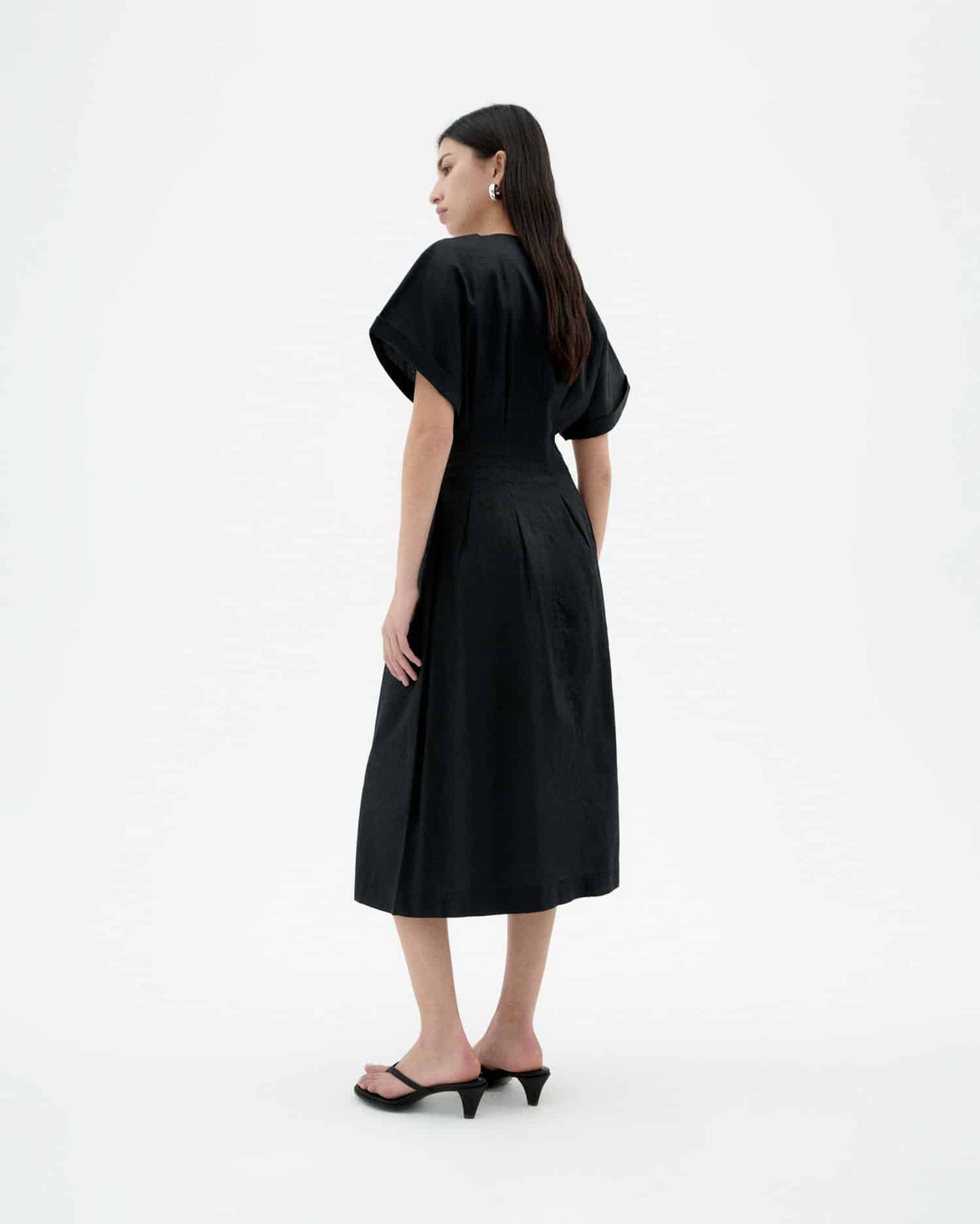 Robe midi en coton bio | noir "Black laura dress"