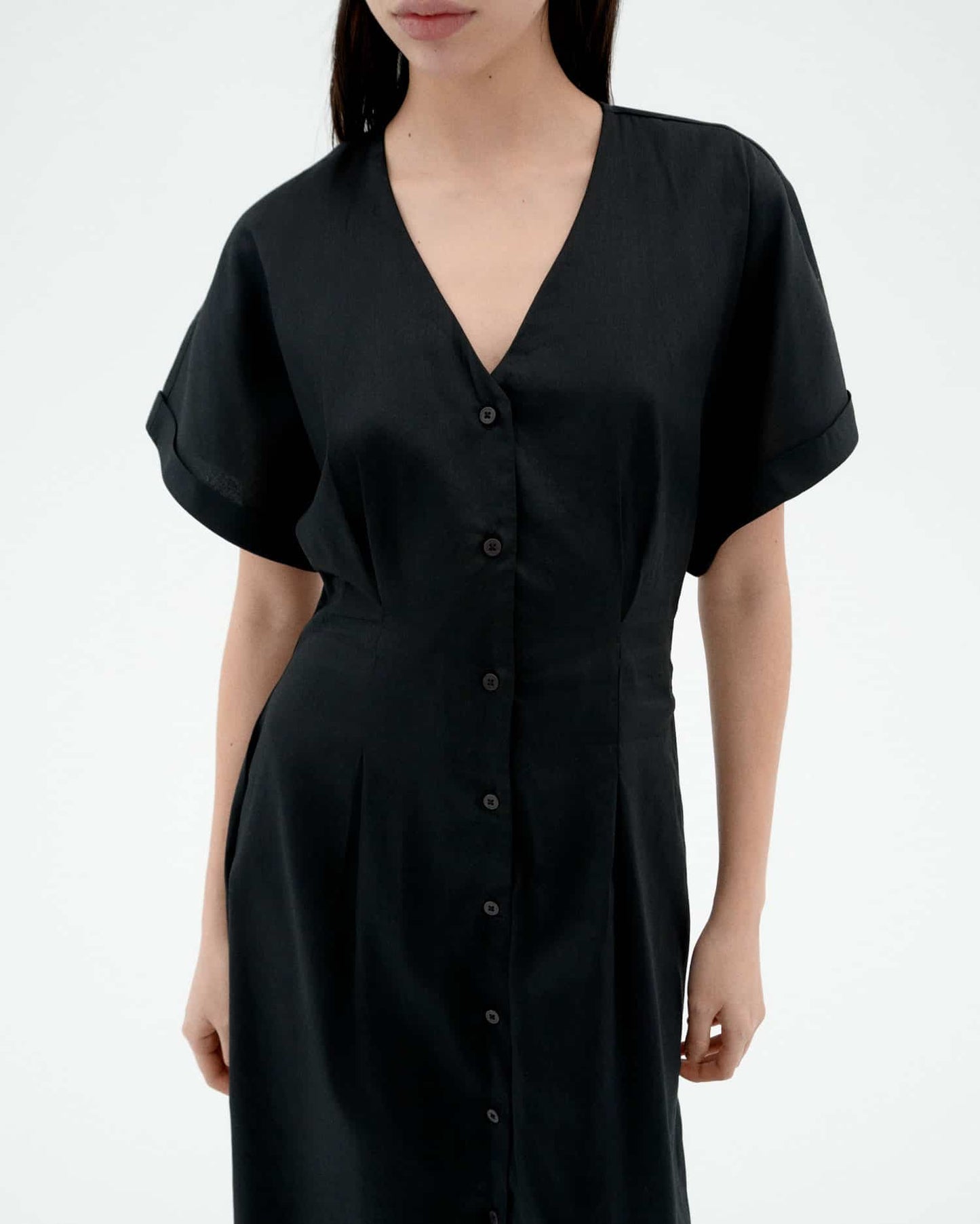 Robe midi en coton bio | noir "Black laura dress"